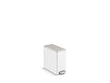 Kohler 20957-STW 2.5 Gallon Slim Step Trash Can, Bathroom Trash Can with Soft-Close Foot Pedal, White with Stainless Steel