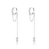 Reffeer 925 Sterling Silver CZ Chain Hoop Earrings Dangle for Women Teen Girls Dangle Earrings Chain Drop Earrings Huggie (A-Silver)