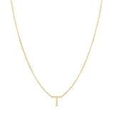 The Diamond Deal 14k Solid Yellow Gold Mini Initial T Necklace with Spring Ring Closure, Letter T Pendant 5mm, 0.8mm Cable Chain (18" And yellow-gold)