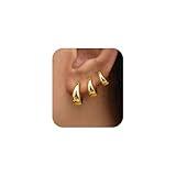 3Pairs Gold Hoop Earrings Set for Women Trendy Chunky Huggie Dainty Earring Jewelry for Women Teens (Gold - 3 Pairs)
