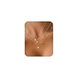 DAILI Seashell Layered Charm Necklace for Women,14k Gold Plated Starfish Pendant Non Tarnish Necklace,Adjustable Stainless Steel Stack Choker Chain Jewelry for Summer Beach Vacation
