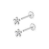 16G Cute Daisy Flower Cartilage Tragus Earring for Women Men Titanium Silver Dainty Minimalist Tiny Small Stud Threadless Push In Helix Conch Hypoallergenic Earrings Flat Back Studs Ear Piercing Jewelry (8mm)