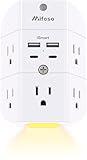 Surge Protector Outlet Extender - with Night Light, 5-Outlet Splitter and 4 USB Ports (2 USB C Charger), Multi Plug Outlet for Home, Dorm Room Essentials