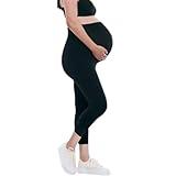 Motherhood Maternity Women's Essential Stretch Secret Fit Over The Belly Pregnancy Crop Capri Legging, Black, X-Large