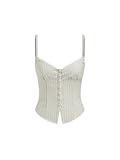 CIDER Tank Top Striped Shirred Cami Top Sweetheart Neck Sleeveless Button Down Blouse Shirts for Women Beige
