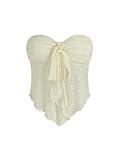 CIDER Summer Tube Tops for Women Floral Tie Front Cute Tops Sexy Going Out Tops Trendy Strapless Mesh Flowy Top Casual Beige