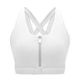 Front Zipper Sports Bras for Women High Impact Workout Bra Tops Padded Criss-Cross Back Yoga Training Running Bras,White,Large