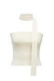 Arach&Cloz 2025 Women's Cashmere Cotton Summer Y2k Crop Tube Tops Scarf Strapless Slim Fit Bandeau Knit Sweater Business Casual Outfits Trendy Non Slip Sexy Going Out Party Date Ivory White XL