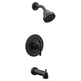 Moen Gibson Matte Black Pressure Balancing Eco-Performance Showerhead, Shower Handle, and Tub Spout, Posi-Temp Valve Required, T2903EPBL