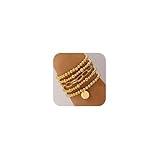 Lydow Gold Beaded Bracelets for Women, Initial K Letter Bracelet Stack Bracelet Plated Stretch Bead Ball Paperclip Jewelry Set Gifts