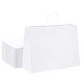 GSSUSA Large Paper Bags with Handles16x6x12 White 50Pcs, Kraft Paper Shopping Bags Bulk for Small Business, Valentines Day, Grocery, Boutique, Merchandise
