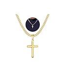 Avotto Gold Cross Necklace for Men Boys Chain 5mm Cuabn Link Chains with Cross Pendant Boys Kids Chain Necklace Teen Boy Teenage First Communion Confirmation Graduation Jewelry Gifts for Him 16inch
