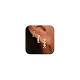 Rotnso Gold Hoop Earrings Set for Women Trendy, 14K Real Gold Plated Chunky Hypoallergenic Small Diamond Huggie Cartilage Hoops Cute Cubic Zirconia Dangle Earrings Jewelry Gifts