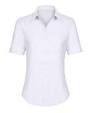 siliteelon Short Sleeve Button Dress Shirts for Women Cotton Button Down Shirts for Women Slim Fit Blouse Top 3/4 Sleeve White