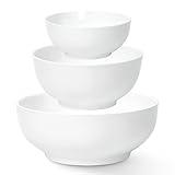 DOWAN Large Serving Bowls, Salad Bowl Set, 86/36/24 Ounces Mixing Bowls for Kitchen, White Soup Bowl, Serving Bowls Set of 3, Ceramic Bowl Sets for Family Party