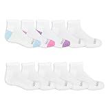 Fruit Of the Loom Girls' Everyday Quarter Socks (10 Pack), White, Medium