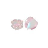 Izpack Pink Heart Glass Ear Plugs Tunnels Double Flared Saddle Expander Stretcher Ears Gauge Plug Piercing Body Jewelry for Women Men Unisex (0g(8mm))