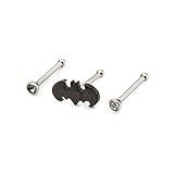 DC Comics Officially Licensed Unisex Batman Logo and Cleaz CZ Nose Bone Body Piercing Jewelry-20 gauge (3 piece set), Silver/Black, One Size