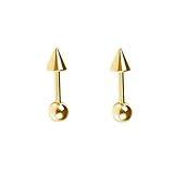 Minimalist Spike Stud Earrings for Women Girls Men Stainless Steel Cool Tiny Cartilage Helix Tragus 16g Screw Back Piercing Studs Hypoallergenic Sensitive Ears Birthday Jewelry Gifts Bff (Gold)