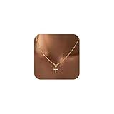 Fezodo Cross Necklace for Women Trendy - Dainty 18K Real Gold Plated Minimalist CZ Cross Necklace Non Tarnish Waterproof Trendy Cute Simple Small Necklaces Christian Religious Faith Jewelry Gifts