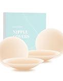 Nipple Covers No Show Sticky Adhesive Silicone Nipple Pasties for Women Reusable Pasty Strapless Bra 2 Pairs Beige