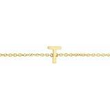 The Diamond Deal 14k Solid Yellow Gold Mini Initial T Bracelet with Spring Ring Closure, Letter T Pendant 5mm, 0.8mm Cable Chain (7" And yellow-gold)