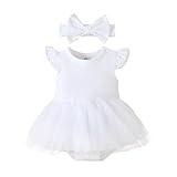 Magic Park 0-18M Infant Bodysuit Tutu Dress Baby Girl Romper Dress Toddler Solid Color Tulle Skirt Baptism Holidays Outfits (White, 0-3 Months)
