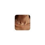 Tewiky Gold Necklace for Women, Dainty Layered Gold Plated Diamond Pendant Necklaces Set Simple CZ Solitaire Cute Cubic Zirconia Chain Choker Trendys Jewelry Gift