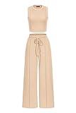 PRETTYGARDEN Women's Summer 2 Piece Loungewear Set Cropped Tank Top Wide Leg Sweatpants Tracksuit Casual Outfits (Apricot,Large)