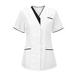 Spa Therapist Uniform for Women Wrap V Neck Short Sleeve Work Top Lightweight Healthcare Blouse Salon Nurse Wear White