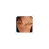 TOBENY Gold Necklace for Women Trendy 14K Gold Plated Dainty Bow Heart Cross Pendant Necklaces Cute Simple Pearl Diamond Paperclip Butterfly Italian Horn Choker Necklaces for Women Gift Jewelry