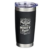 Christian Art Gifts Stainless Steel Double-Wall Vacuum Insulated Travel Mug 18 oz Matte Black Tumbler with Lid for Men Inspirational Bible Verse - Strong in the Lord - Eph. 6:10