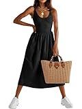 Fisoew Womens Spaghetti Strap Dress V Neck Backless Summer Casual A Line Cami Dress with Pocket Black
