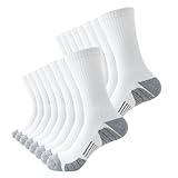 JOYNÉE 8 Pairs Mens Athletic Crew Socks Cushion Running Work Breathable Outdoor Socks for Men,White,Sock Size:10-13