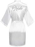 sunshinemall Women's Satin Kimono Robes with Rhinestones Bride Bridesmaid Short Getting Ready Wedding Dressing Gown