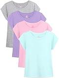 Gleeio 4 Pack Girls Shirts Cotton T Shirts Kids Crew Neck Tops Summer Short Sleeve Tees for Girls 2-18 Years