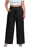 OLRIK Plus Size Spring Clothes for Women Loose Fit Casual Wide Leg Pants with Pockets Black-3X