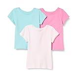 Amazon Essentials Toddler Girls' Short-Sleeve T-Shirts, Pack of 3, Aqua Blue/Pink/White, 2T