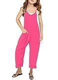 Cnkwei Girls' Casual Sleeveless Jumpsuits Spaghetti Strap Loose Romper Long Pants with Pockets