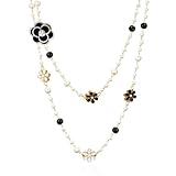 IDOKAWA 8MM Round Simulated Shell Pearl Strand Layered Necklace for Women, Dainty Multiple Strands Long Necklace for Party, Vintage Costume Jewelry-Black