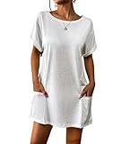 AI'MAGE Women's Swimsuit Coverup 2025 Bathing Suit Cover Ups Casual Loose Short Sleeve Bikini Beach Dress with Pocket A-White