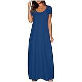 Summer Maxi Dresses for Women 2025 Short Sleeve Loose Long Dresses Plus Size Casual Crewneck Beach Tshirt Dress