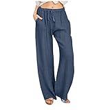 Nantdog Linen Pants Women 2025 Summer Beach Lounge Palazzo Trousers Loose Elastic Plus Size Drawstring with Pockets Pants Amazon Sale Clearance Deals of The # Day Clearance Prime Womens Clearance and