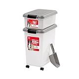 IRIS USA Dog Food Storage Container, 30 lbs & 11 lbs Combo, Cat Food Storage Container, Dog Treat Container, Airtight, Stackable, 2-Cup Scoop, Wheels, Easy Mobility, Silver