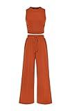 PRETTYGARDEN 2 Piece Sets for Women Summer Casual 2025 Spring Sleeveless Tank Ribbed Travel Vacation Lounge Wear Outfits (Brick Red,Large)