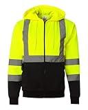 Kishigo Unisex High Visibility Reflective Hoodie Sweatshirt JS102, Zipper Closure, Polyester, ANSI 107 Type R / Class 3, Construction, Roadwork, Traffic, Warehouse, Factory, Outdoor (Lime, 4X)
