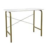 Teamson Home's Faux White Marble Top Compact Modern Desk with Brass-Finished Arched Legs and Sleek, Contemporary Silhouette
