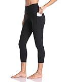 Colorfulkoala Women's High Waisted Tummy Control Workout Yoga Pants Capris 21" Inseam Leggings with Pockets (M, Black)