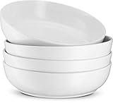 KooK Pasta Bowl, Salad Bowls, Bowls, Serving Bowls, Soup, Ceramic, Large Capacity, Microwave & Dishwasher Safe, Set of 4, 40 Oz, (White)