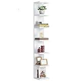 Fixwal 7 Tier Wall Shelves Wood Floating Shelves with LED Lights White Lack Wall Shelf Unit Vanity Floating Shelf Home Decor Organizer Tall Tower Design Utility Shelf